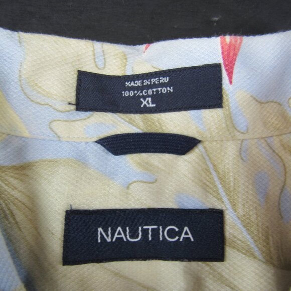 Nautica Men's Short Sleeve Collared Shirt Floral Bird Of Paradise Design Size XL - Picture 10 of 10